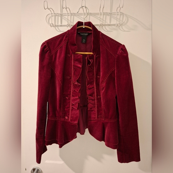 White House Black Market Women's Burgundy Velvet Corset Peplum Blazer (Size 00) - Picture 3 of 13